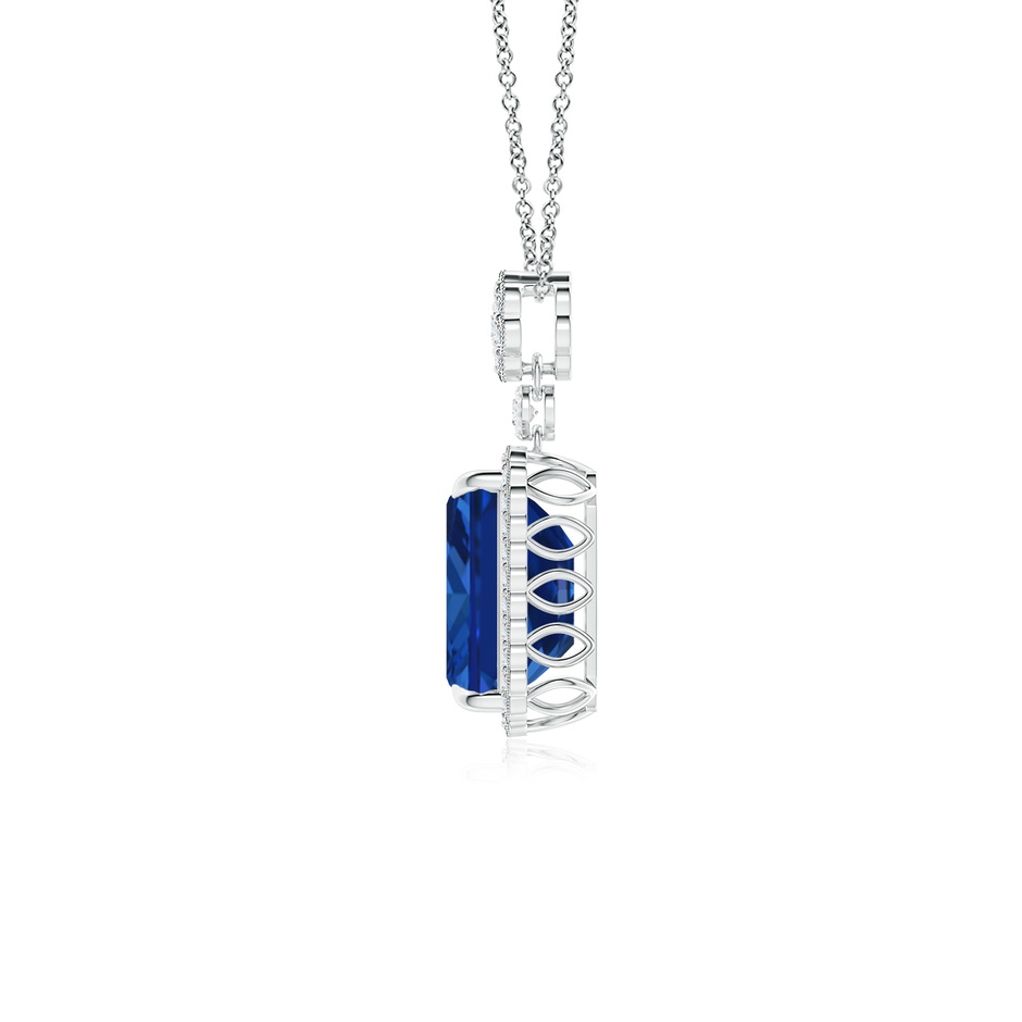 10x8mm AAAA Emerald cut Blue Sapphire Pendant with Floral Bale in White Gold side 199