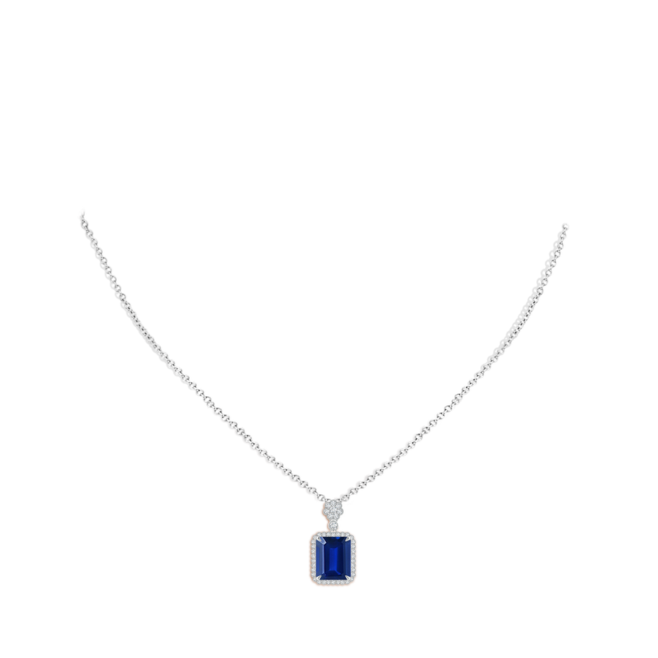 10x8mm AAAA Emerald cut Blue Sapphire Pendant with Floral Bale in White Gold pen