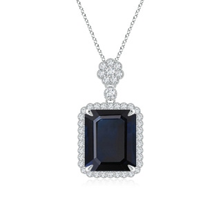 12x10mm A Emerald cut Blue Sapphire Pendant with Floral Bale in P950 Platinum