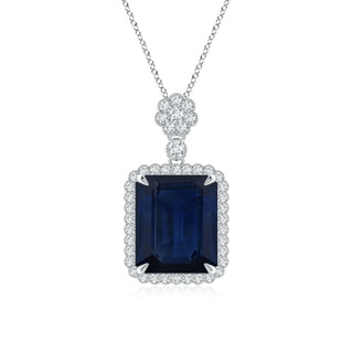 12x10mm AA Emerald cut Blue Sapphire Pendant with Floral Bale in P950 Platinum