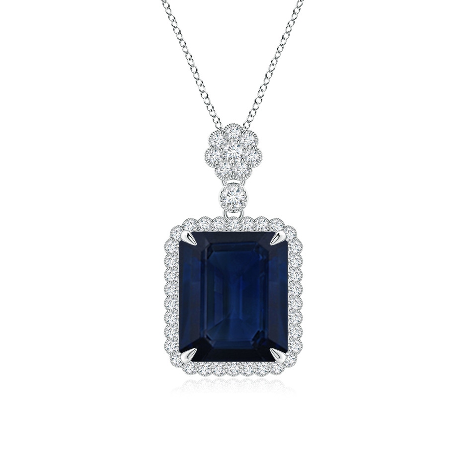 12x10mm AA Emerald cut Blue Sapphire Pendant with Floral Bale in P950 Platinum 
