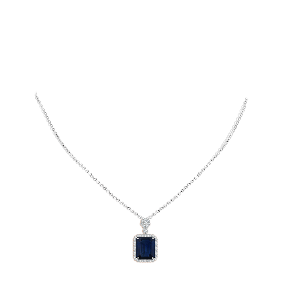 12x10mm AA Emerald cut Blue Sapphire Pendant with Floral Bale in P950 Platinum pen
