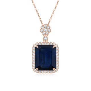 12x10mm AA Emerald cut Blue Sapphire Pendant with Floral Bale in Rose Gold