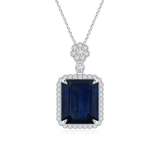 12x10mm AA Emerald cut Blue Sapphire Pendant with Floral Bale in S999 Silver