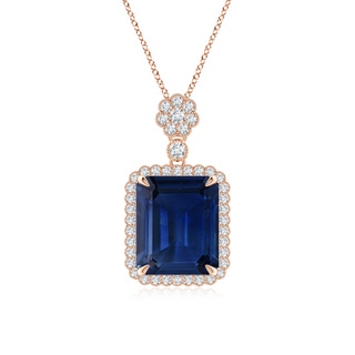 12x10mm AAA Emerald cut Blue Sapphire Pendant with Floral Bale in Rose Gold