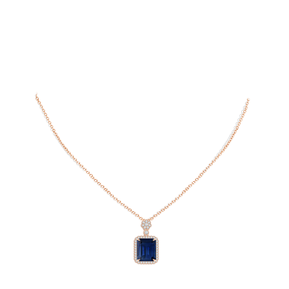 12x10mm AAA Emerald cut Blue Sapphire Pendant with Floral Bale in Rose Gold pen