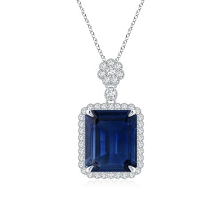 12x10mm AAA Emerald cut Blue Sapphire Pendant with Floral Bale in S999 Silver