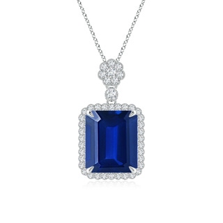 12x10mm AAAA Emerald cut Blue Sapphire Pendant with Floral Bale in P950 Platinum