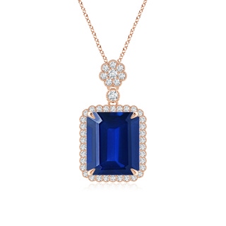 12x10mm AAAA Emerald cut Blue Sapphire Pendant with Floral Bale in Rose Gold