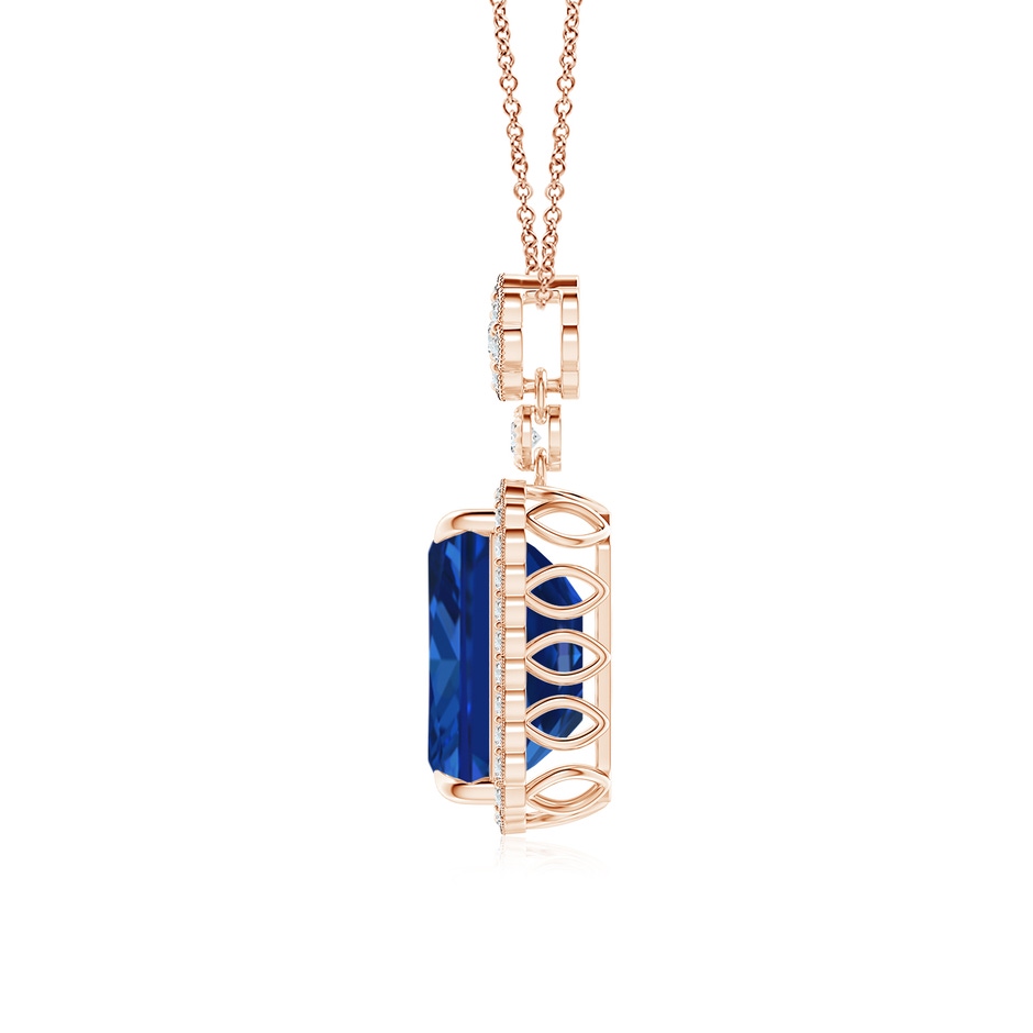 12x10mm Lab-Grown Emerald cut Blue Sapphire Pendant with Floral Bale in Rose Gold side 199