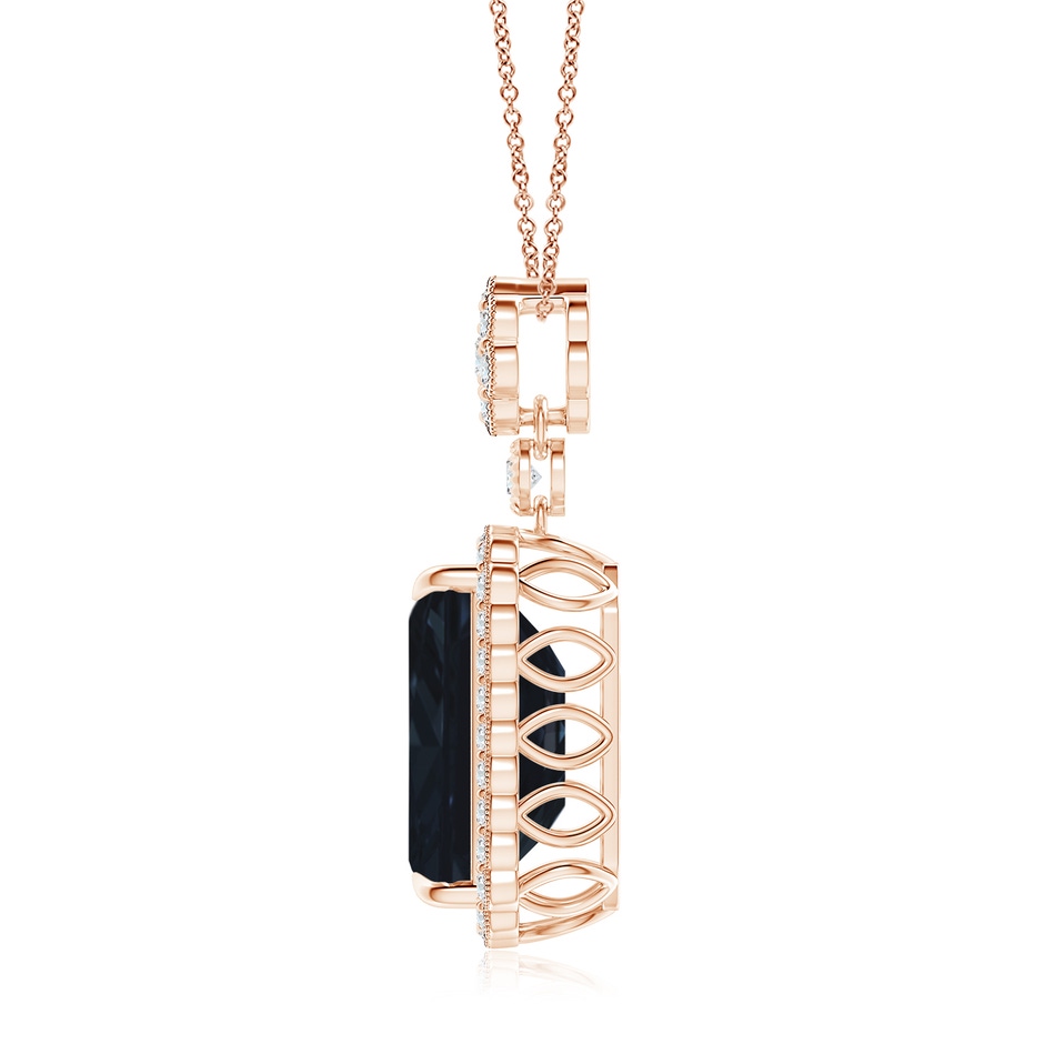 14x10mm A Emerald cut Blue Sapphire Pendant with Floral Bale in Rose Gold side 199