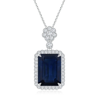 14x10mm AA Emerald cut Blue Sapphire Pendant with Floral Bale in P950 Platinum