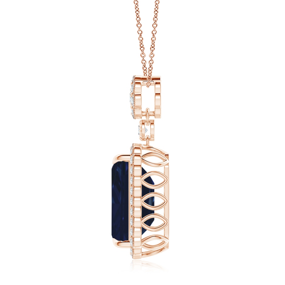 14x10mm AA Emerald cut Blue Sapphire Pendant with Floral Bale in Rose Gold side 199