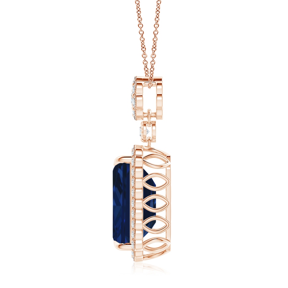 14x10mm AAA Emerald cut Blue Sapphire Pendant with Floral Bale in Rose Gold side 199