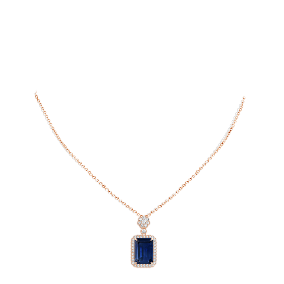 14x10mm AAA Emerald cut Blue Sapphire Pendant with Floral Bale in Rose Gold pen