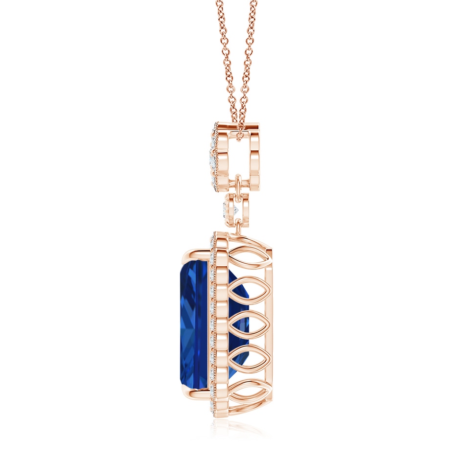 14x10mm Lab-Grown Emerald cut Blue Sapphire Pendant with Floral Bale in Rose Gold side 199