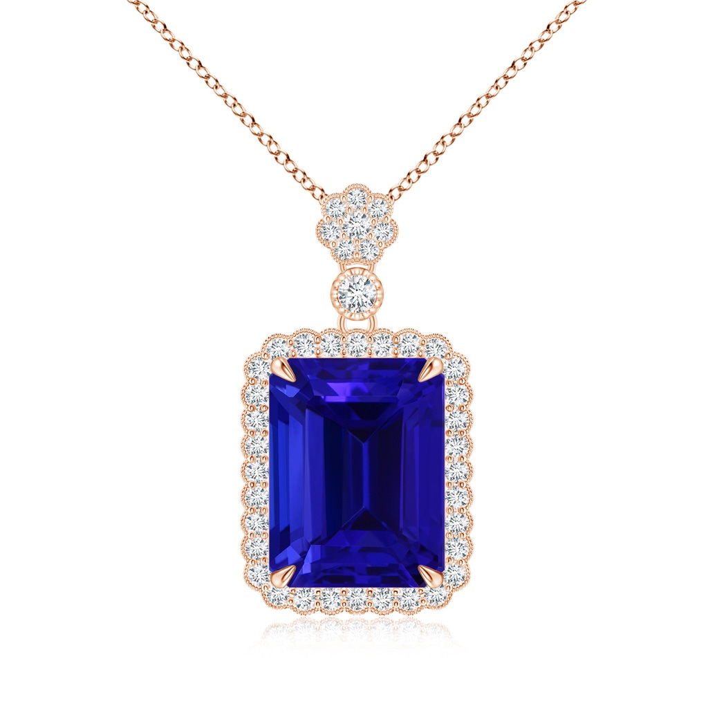 13.42x10.94x9.78mm AAAA GIA Certified Octagonal Tanzanite Pendant with Floral Bale in Rose Gold