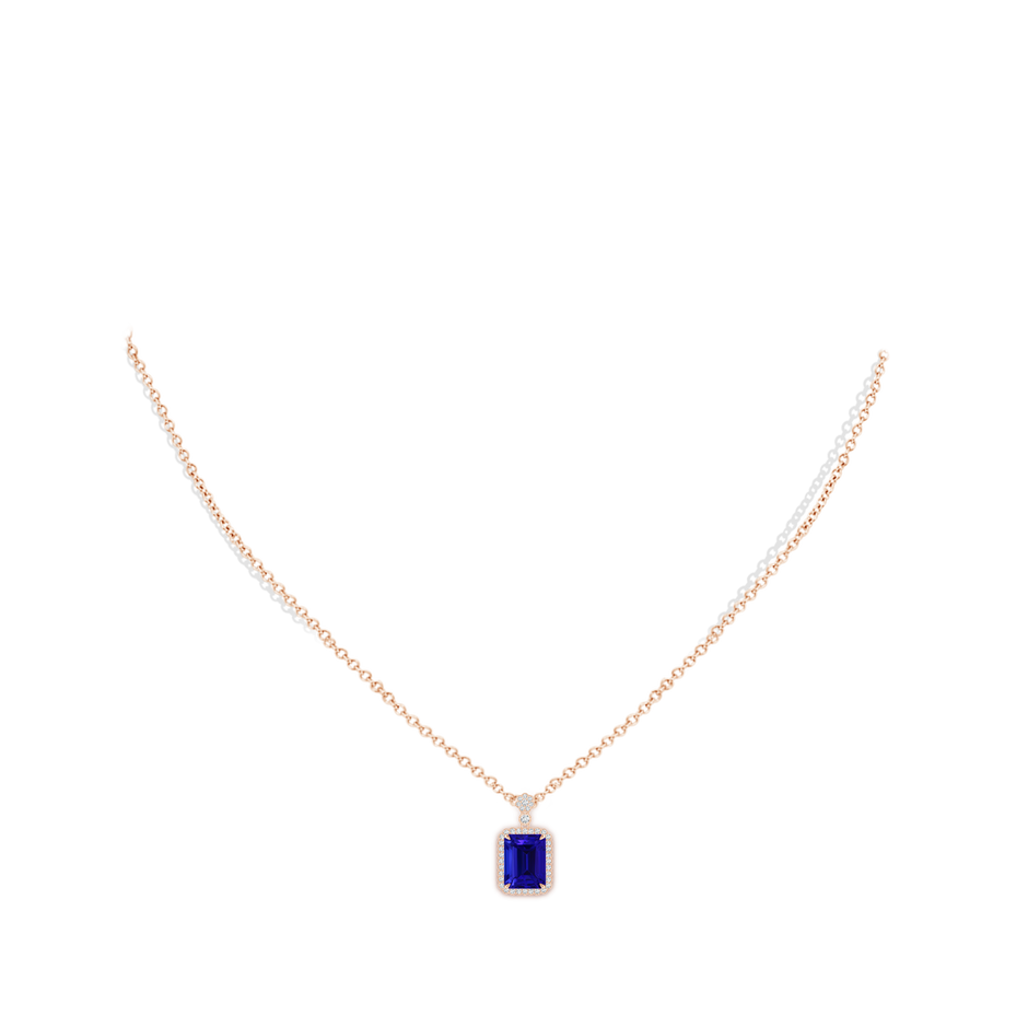 13.42x10.94x9.78mm AAAA GIA Certified Octagonal Tanzanite Pendant with Floral Bale in Rose Gold pen