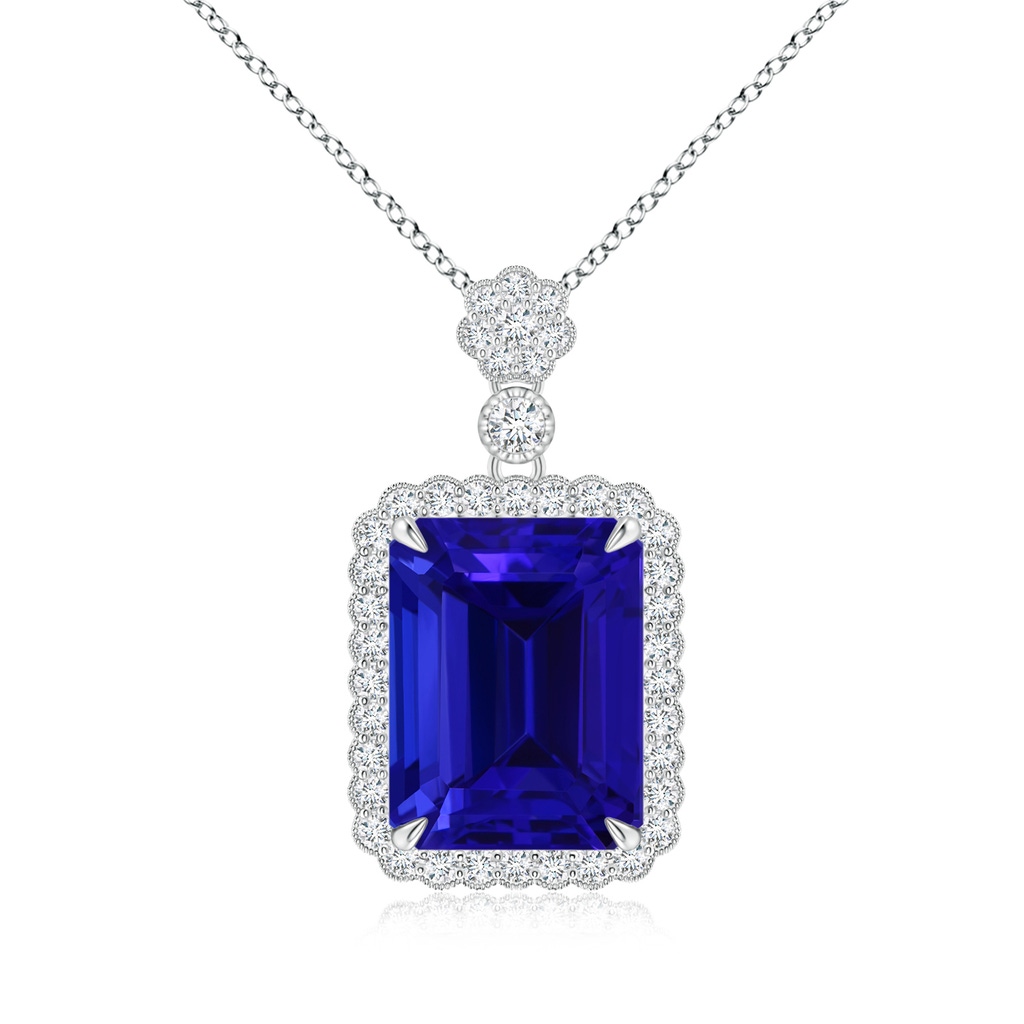 13.42x10.94x9.78mm AAAA GIA Certified Octagonal Tanzanite Pendant with Floral Bale in White Gold