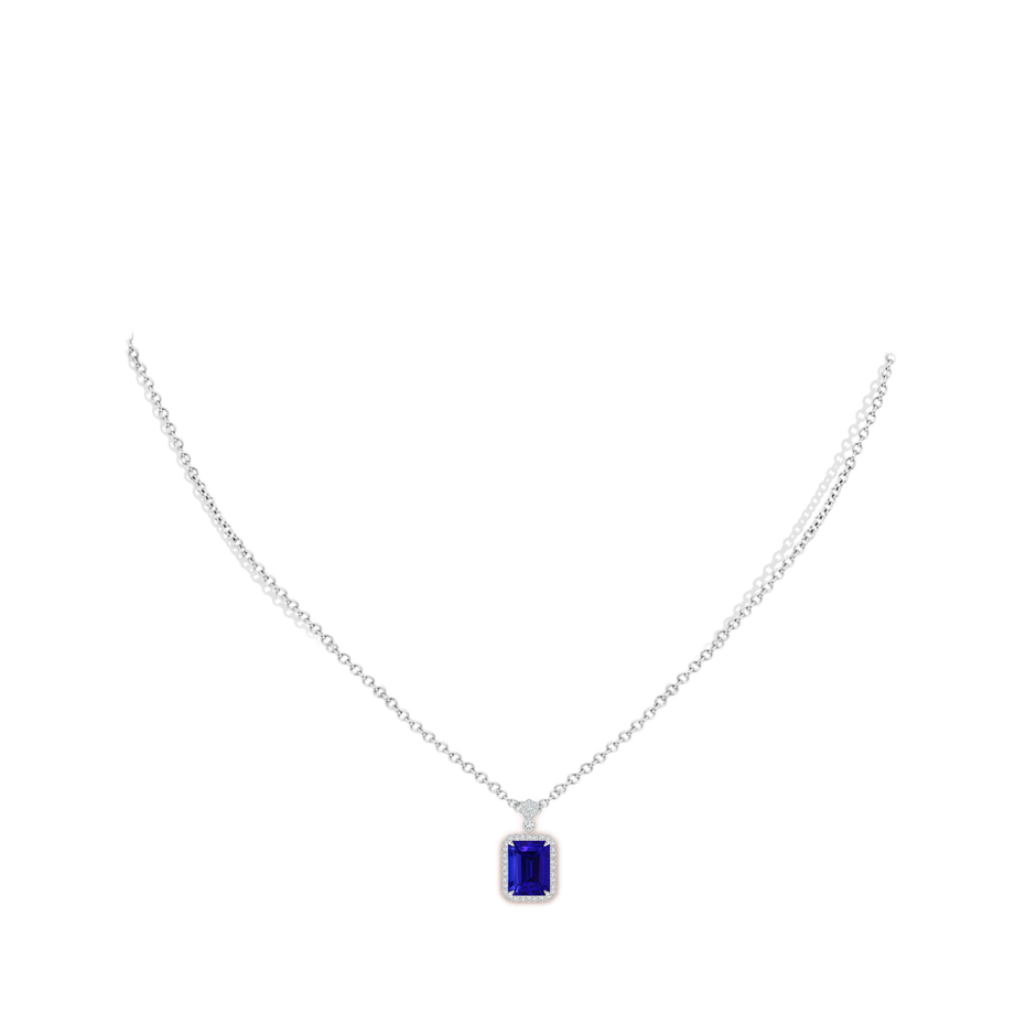 13.42x10.94x9.78mm AAAA GIA Certified Octagonal Tanzanite Pendant with Floral Bale in White Gold pen