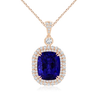 16.50x11.64x8.75mm AAAA GIA Certified Cushion Tanzanite Double Halo Pendant in 10K Rose Gold