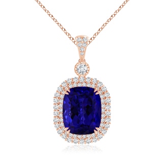 16.50x11.64x8.75mm AAAA GIA Certified Cushion Tanzanite Double Halo Pendant in 18K Rose Gold