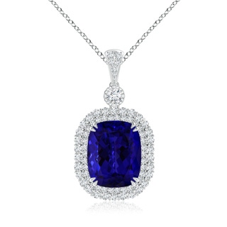 16.50x11.64x8.75mm AAAA GIA Certified Cushion Tanzanite Double Halo Pendant in White Gold