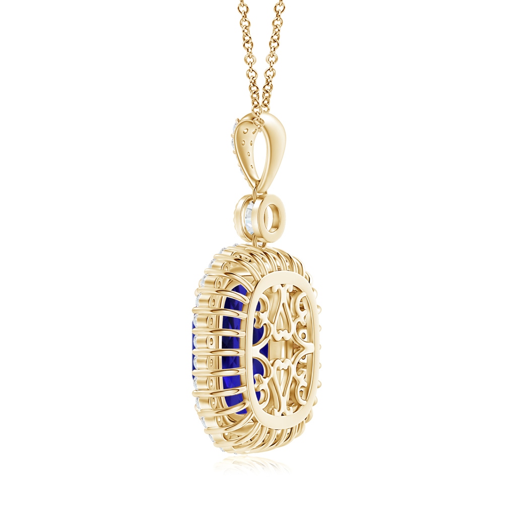16.50x11.64x8.75mm AAAA GIA Certified Cushion Tanzanite Double Halo Pendant in Yellow Gold - side 199