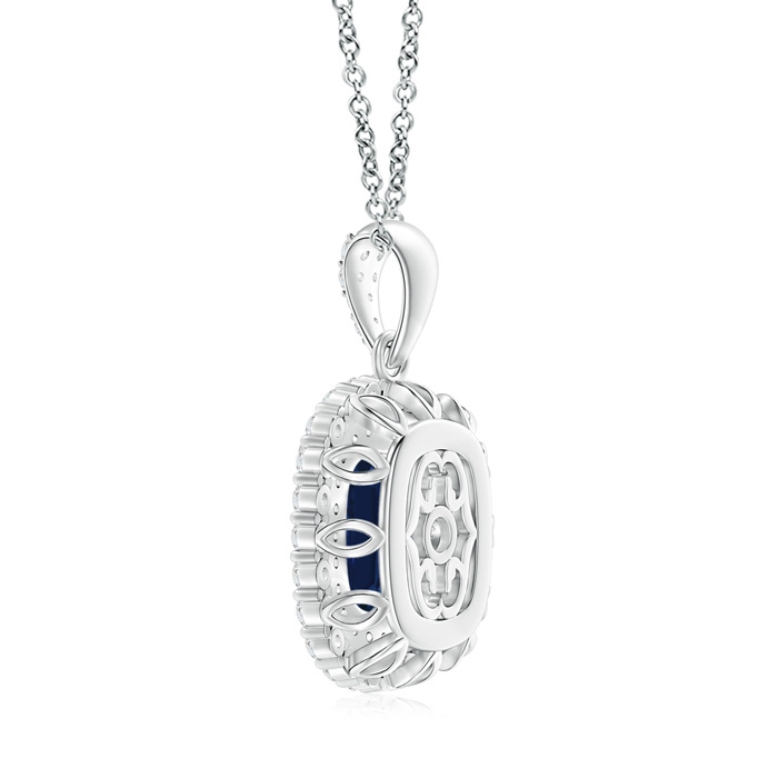 9x7mm AAA Vintage Style Sapphire Double Halo Pendant in White Gold Product Image