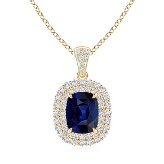 9x7mm AAA Vintage Style Sapphire Double Halo Pendant in Yellow Gold