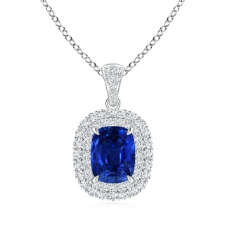 9x7mm AAAA Vintage Style Sapphire Double Halo Pendant in 18K White Gold