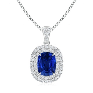 9x7mm AAAA Vintage Style Sapphire Double Halo Pendant in 9K White Gold