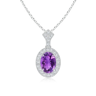 9x7mm AAA Milgrain-Edged Oval Amethyst and Diamond Halo Pendant in P950 Platinum