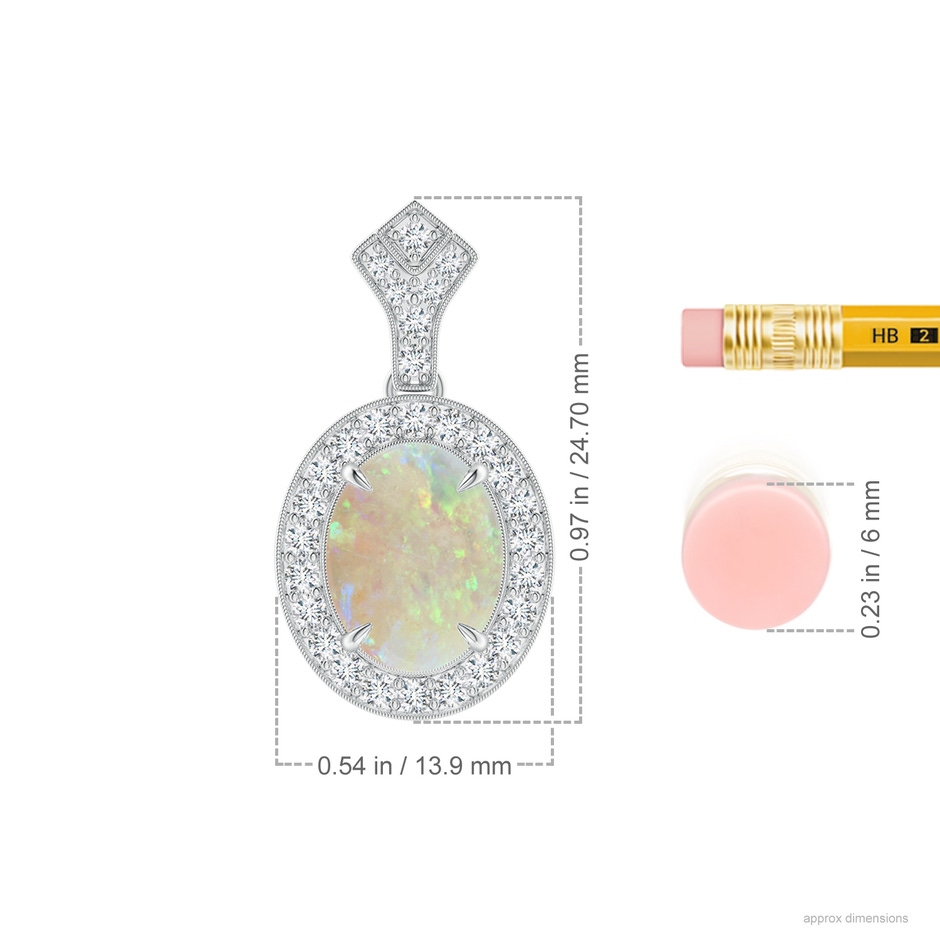 10x8mm AAA Milgrain-Edged Oval Opal and Diamond Halo Pendant in 18K White Gold ruler