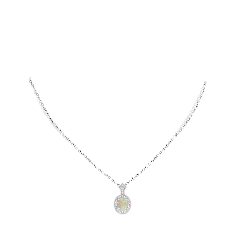 10x8mm AAA Milgrain-Edged Oval Opal and Diamond Halo Pendant in P950 Platinum pen
