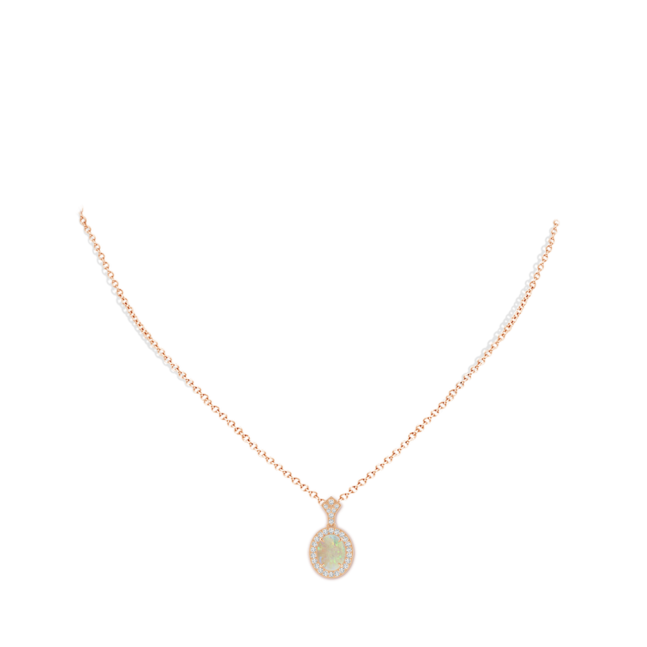 10x8mm AAA Milgrain-Edged Oval Opal and Diamond Halo Pendant in Rose Gold pen