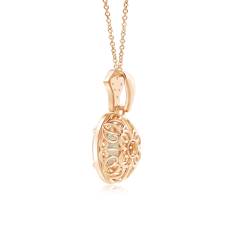 8x6mm AAA Milgrain-Edged Oval Opal and Diamond Halo Pendant in 9K Rose Gold side 199