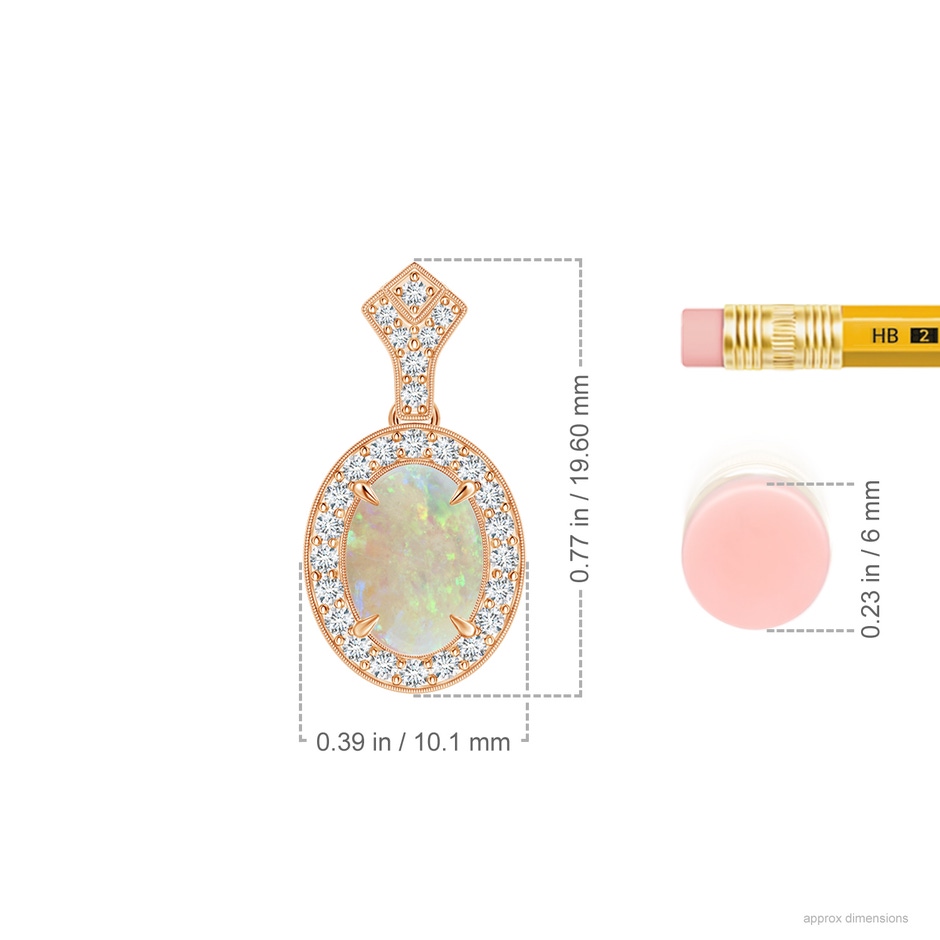 8x6mm AAA Milgrain-Edged Oval Opal and Diamond Halo Pendant in 9K Rose Gold ruler