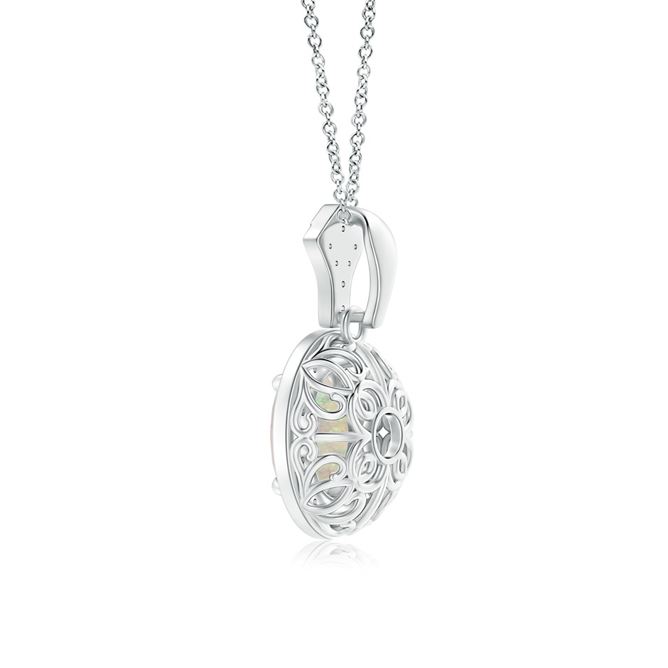 8x6mm AAA Milgrain-Edged Oval Opal and Diamond Halo Pendant in White Gold side 199