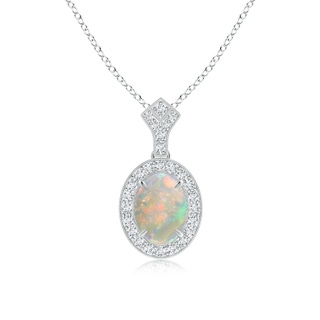 8x6mm AAAA Milgrain-Edged Oval Opal and Diamond Halo Pendant in P950 Platinum