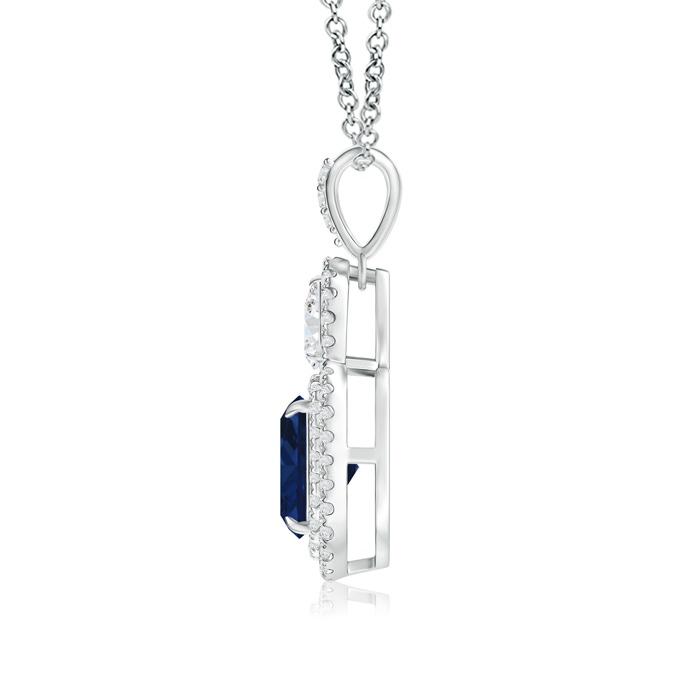 8x6mm AAA Claw-Set Cushion Sapphire Halo Pendant with Diamond Accents in White Gold Product Image