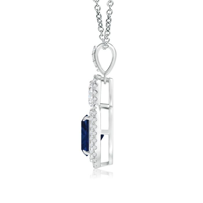 8x6mm AAA Claw-Set Cushion Sapphire Halo Pendant with Diamond Accents in White Gold product image