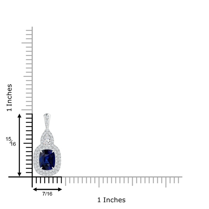 8x6mm AAA Claw-Set Cushion Sapphire Halo Pendant with Diamond Accents in White Gold product image