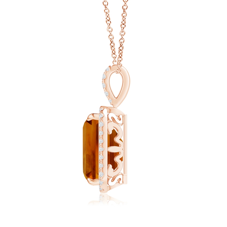 12.09x9.06x5.93mm AAAA GIA Certified Emerald-Cut CItrine Halo Pendant with Diamond Accents in 18K Rose Gold side 199