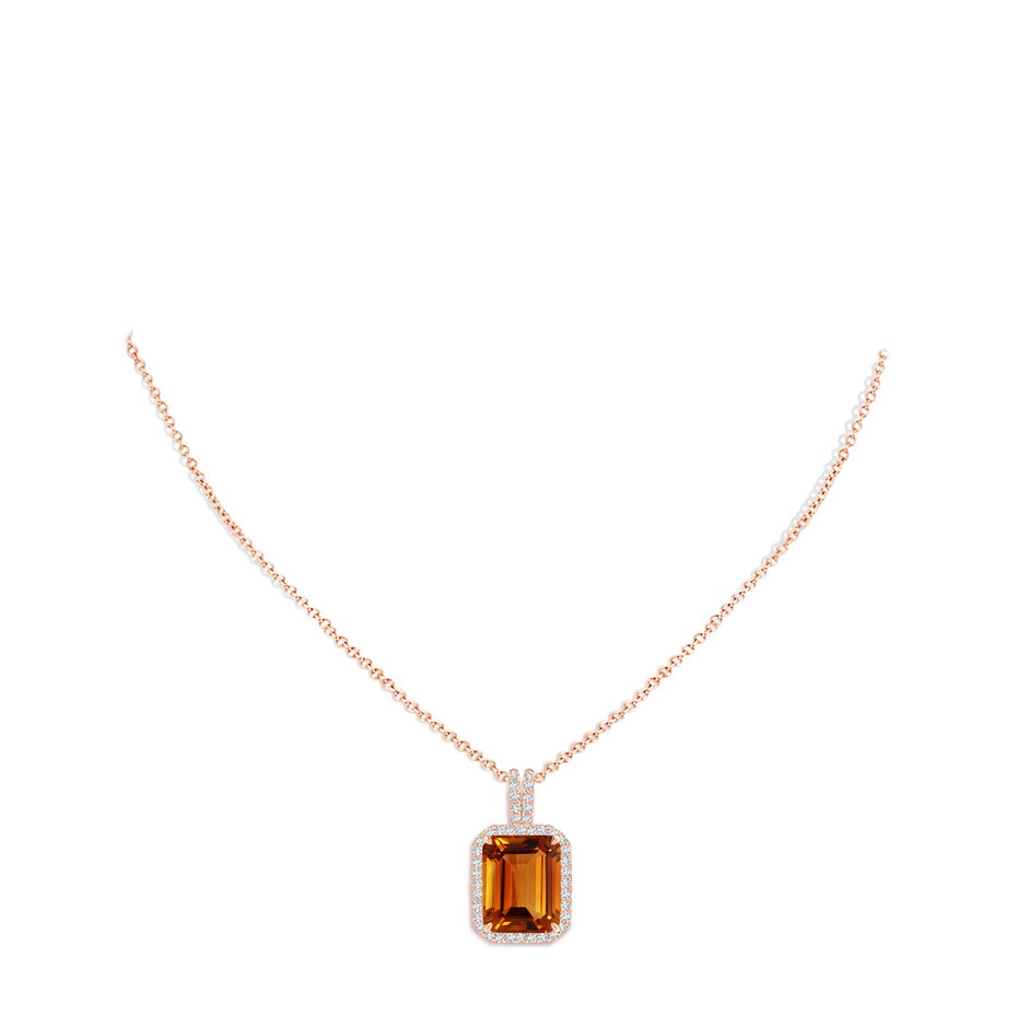 12.09x9.06x5.93mm AAAA GIA Certified Emerald-Cut CItrine Halo Pendant with Diamond Accents in 18K Rose Gold pen