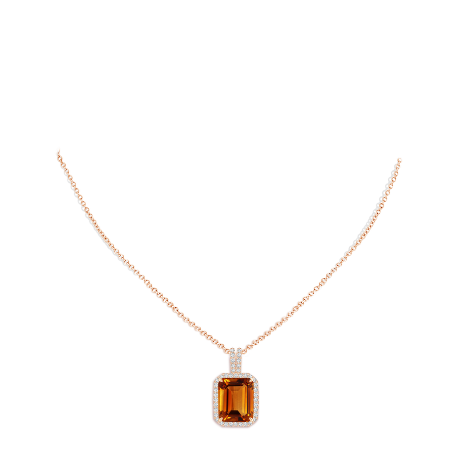12.09x9.06x5.93mm AAAA GIA Certified Emerald-Cut CItrine Halo Pendant with Diamond Accents in Rose Gold pen