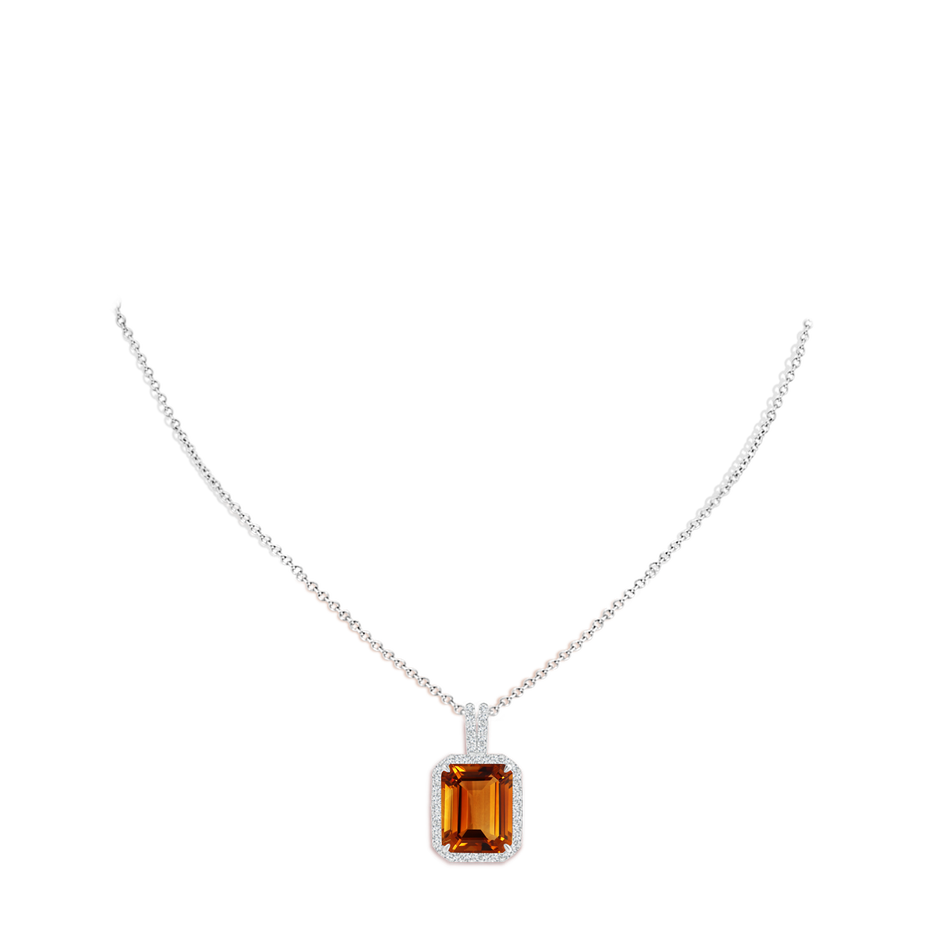 12.09x9.06x5.93mm AAAA GIA Certified Emerald-Cut CItrine Halo Pendant with Diamond Accents in White Gold pen