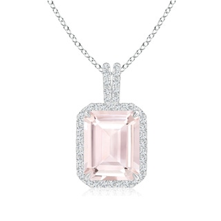 10x8mm A Emerald-Cut Morganite Halo Pendant with Diamond Accents in P950 Platinum