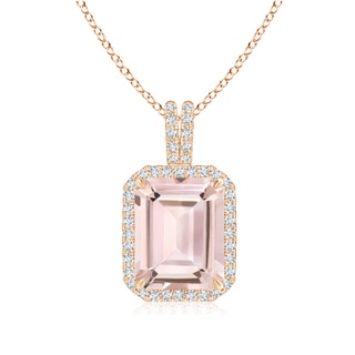 10x8mm AA Emerald-Cut Morganite Halo Pendant with Diamond Accents in Rose Gold