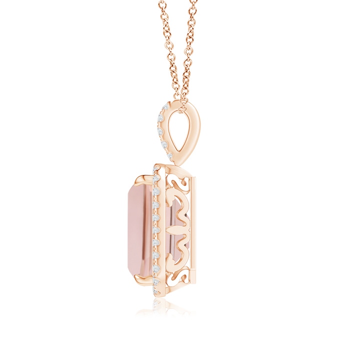 10x8mm AAA Emerald-Cut Morganite Halo Pendant with Diamond Accents in Rose Gold product image